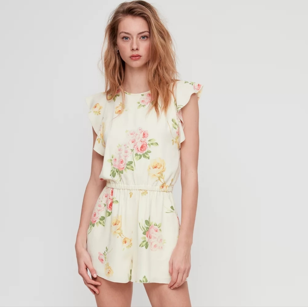 Wilfred Floral Cream Romper with Pink & Yellow Roses